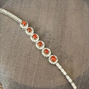 Elegant Silver and Red jadeite Bracelet